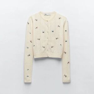 Zara Butter Yellow Floral Embroidered Cardigan